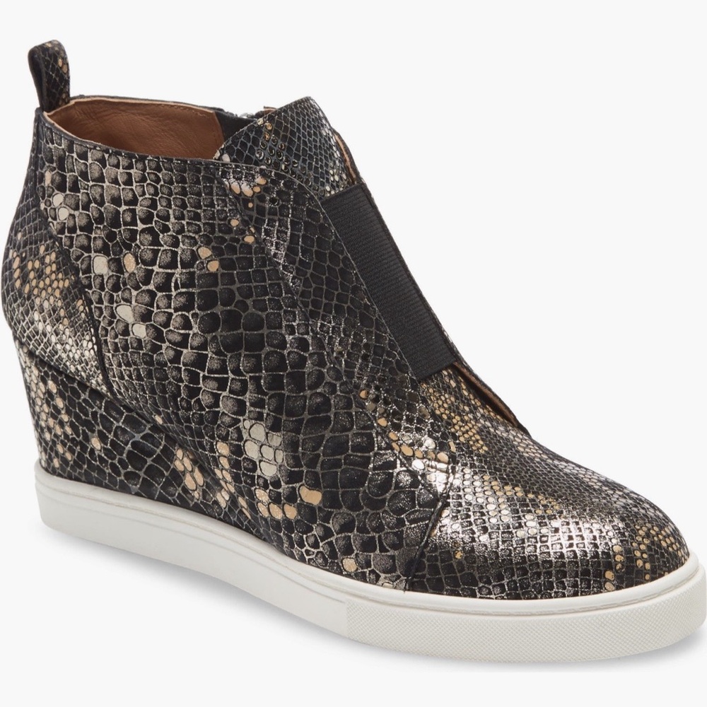 • Linea Paolo • Felicia III Wedge Sneaker in Black/Gold Snake Print